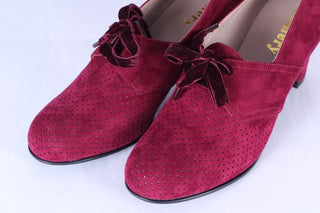 40's vintage style pumps in suede with lace - Red - Esther - memery