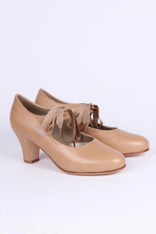 Late 1920's style pumps with shoe lace - Cream - Charlotte