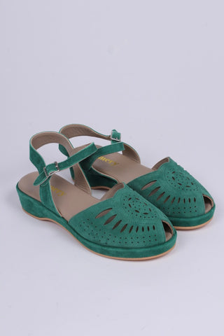 1940s / 50s style suede wedge - Green - Ella