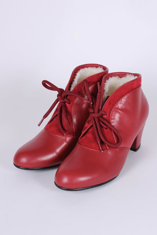 1940s style winter ankle boots  - Red - Lillie