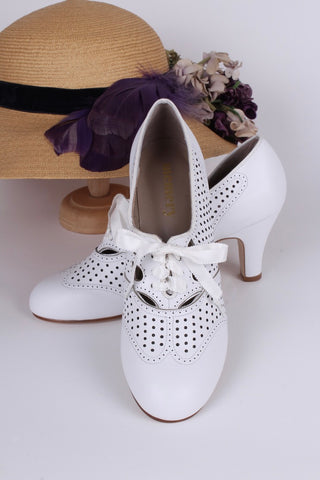 1930s everyday oxford high heel shoes - White - Marie