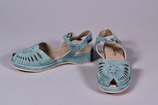 1940s / 50s style suede wedge - Dusty blue green - Ella