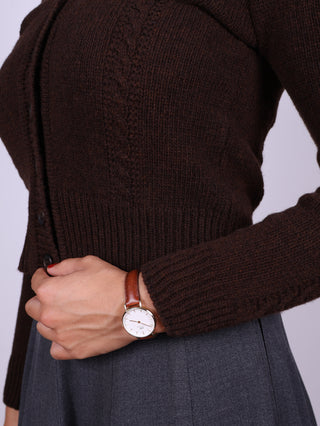 Cute and feminine cable knit 1940s cardigan - Merino - Brown - Astrid