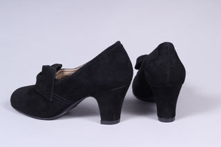 40's vintage style pumps in suede with rosette - Black - Luise