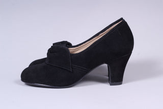 40's vintage style pumps in suede with rosette - Black - Luise