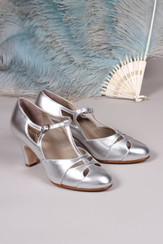 20s / 30s Art Deco inspired evening sandals - Silver - Helen