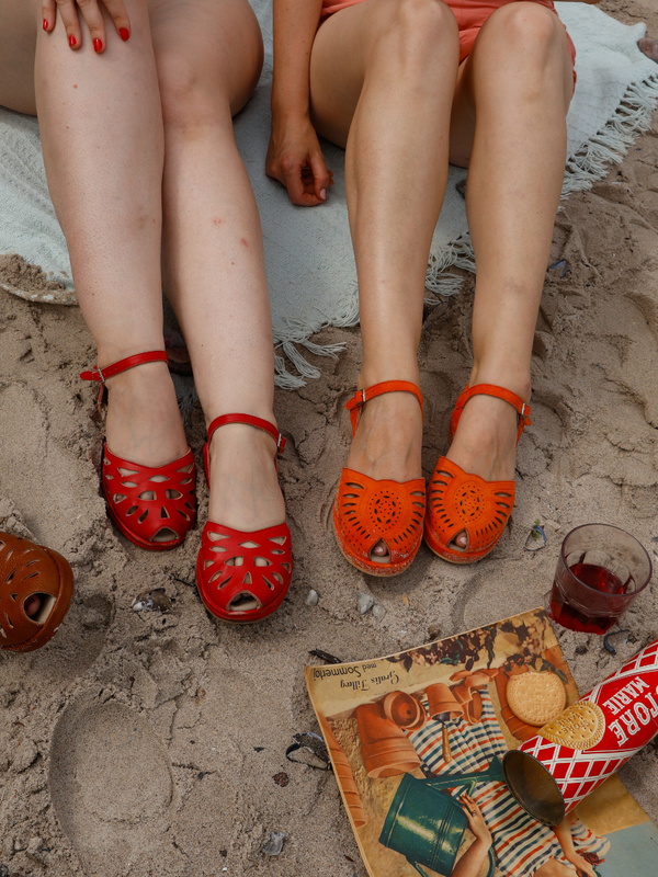 1940s / 1950s suede wedge sandals - Red - Ella