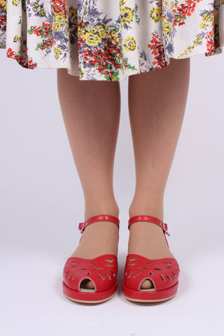 1940s / 50s style summer sandals /  wedges - Red - Sidse