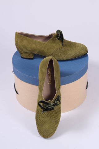 40s Derby shoes in suede - Low heel - Green - Esther