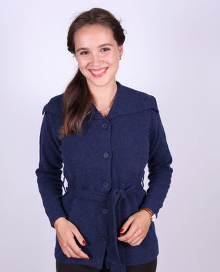 1920s style cardigan with big collar - Blue melange - Pearl
