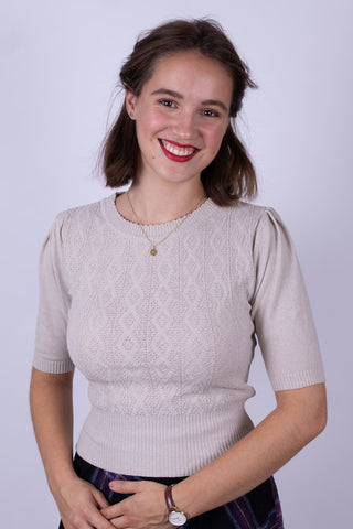 1940s / 1950s style short-sleeved pullover - Off-White - Evelyn
