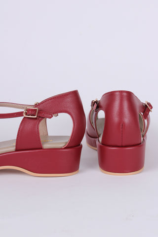 1940s style summer sandals /  wedges - Burgundy / Maroon red - Katharine