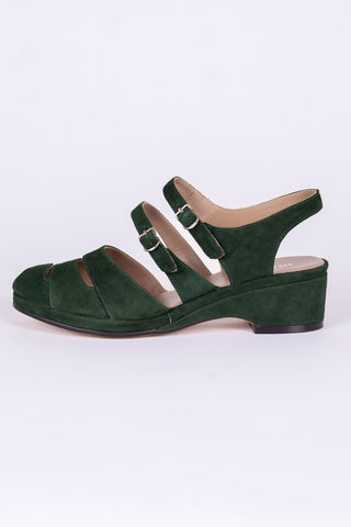 1940s - suede wedge sandals - Dark Green - Irene