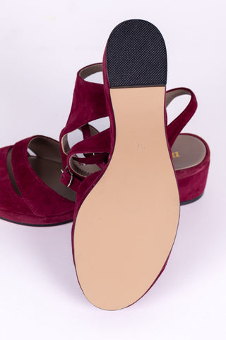 1940s - suede wedge sandals - Burgundy - Irene