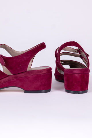 1940s - suede wedge sandals - Burgundy - Irene