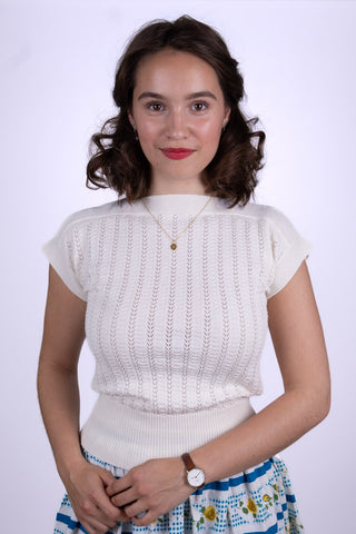 1950s style cap-sleeved jumper in fine lace knit - Off-White - Iris