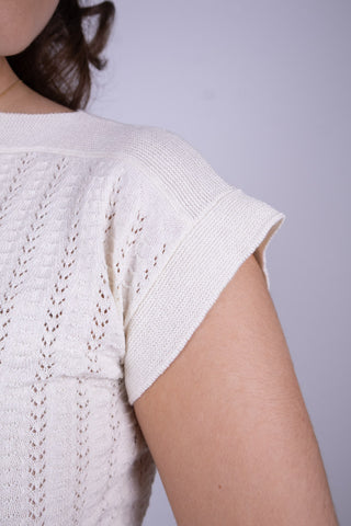 1950s style cap-sleeved jumper in fine lace knit - Off-White - Iris