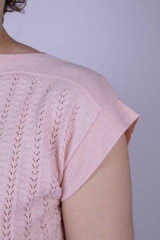 1950s style cap-sleeved jumper in fine lace knit - Pastel rose - Iris