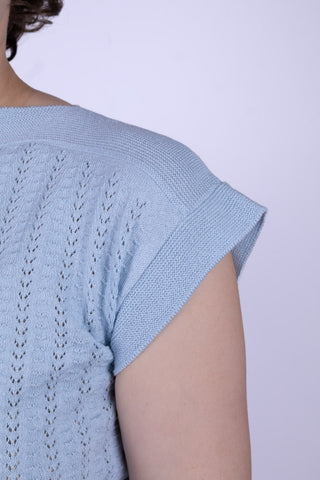 1950s style cap-sleeved jumper in fine lace knit - Pastel blue - Iris