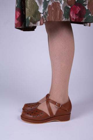 1940s - summer sandals- wedges - Light Brown - Norma