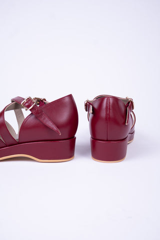 1940s - summer sandals - wedges - Dark Red - Norma