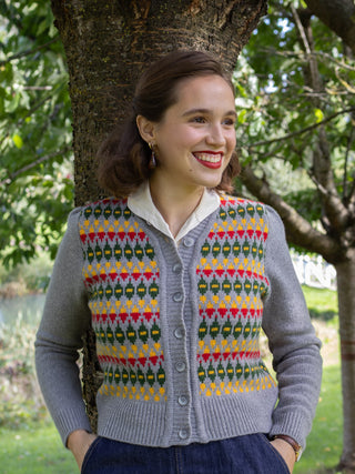 1940s style Merino cardigan - Grey melange with pattern - Roberta