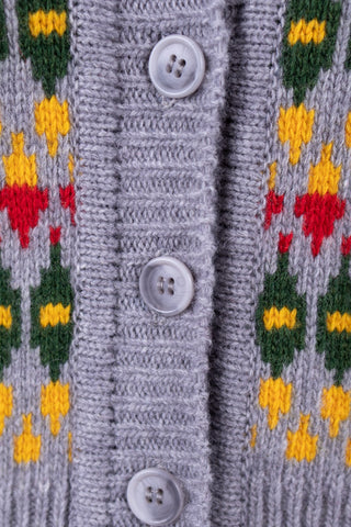 1940s style Merino cardigan - Grey melange with pattern - Roberta