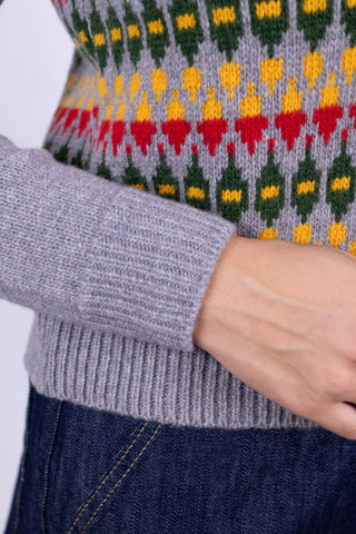 1940s style Merino cardigan - Grey melange with pattern - Roberta