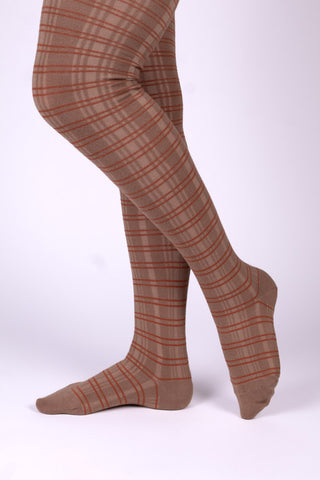 1920s patterned cotton tights - Caramel With Orange Stripes - Dorothy