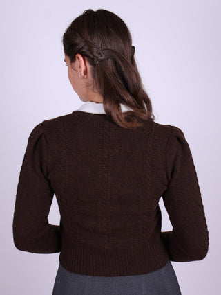 Cute and feminine cable knit 1940s cardigan - Merino - Brown - Astrid - memery