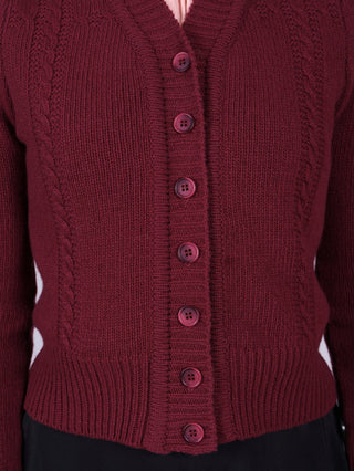 Cute and feminine cable knit 1940s cardigan - Merino - Burgundy - Astrid - memery