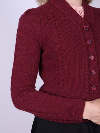 Cute and feminine cable knit 1940s cardigan - Merino - Burgundy - Astrid - memery