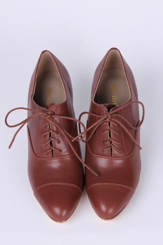 Edwardian style Oxford shoe with pompadour heel - 1900 - 1920 - Brown - Bertha - memery