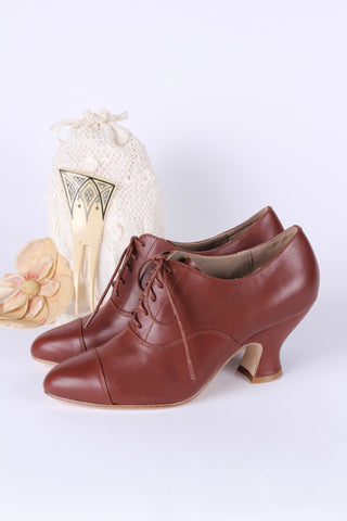 Edwardian style Oxford shoe with pompadour heel - 1900 - 1920 - Brown - Bertha - memery