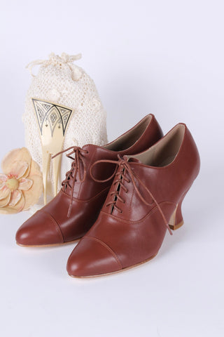 Edwardian style Oxford shoe with pompadour heel - 1900 - 1920 - Brown - Bertha - memery