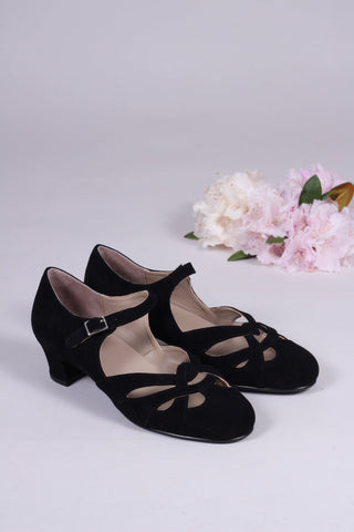 Everyday 1930s /1940s style suede sandals - Black - Ida - memery