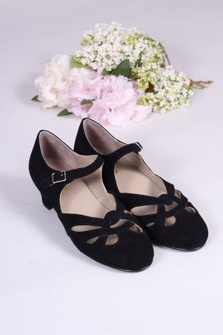 Everyday 1930s /1940s style suede sandals - Black - Ida - memery