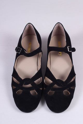 Everyday 1930s /1940s style suede sandals - Black - Ida - memery