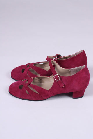 Everyday 1930s /1940s style suede sandals - Burgundy red - Ida - memery