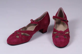 Everyday 1930s /1940s style suede sandals - Burgundy red - Ida - memery