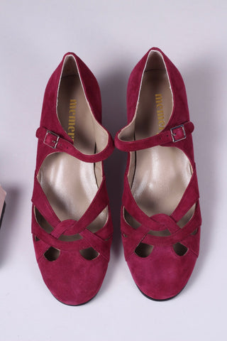 Everyday 1930s /1940s style suede sandals - Burgundy red - Ida - memery