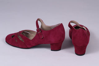 Everyday 1930s /1940s style suede sandals - Burgundy red - Ida - memery