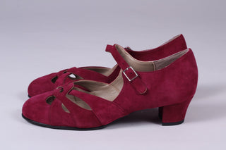 Everyday 1930s /1940s style suede sandals - Burgundy red - Ida - memery