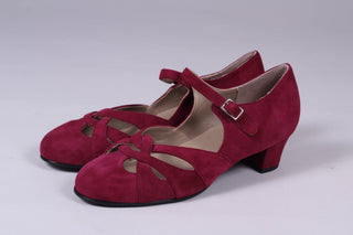 Everyday 1930s /1940s style suede sandals - Burgundy red - Ida - memery