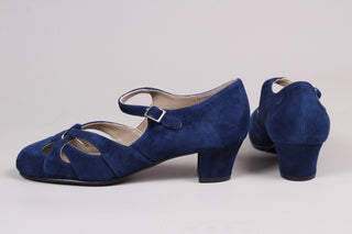 Everyday 1930s /1940s style suede sandals - Navy blue - Ida - memery