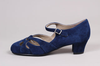 Everyday 1930s /1940s style suede sandals - Navy blue - Ida - memery