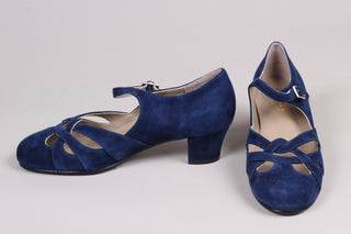 Everyday 1930s /1940s style suede sandals - Navy blue - Ida - memery