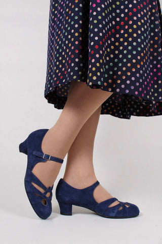 Everyday 1930s /1940s style suede sandals - Navy blue - Ida - memery