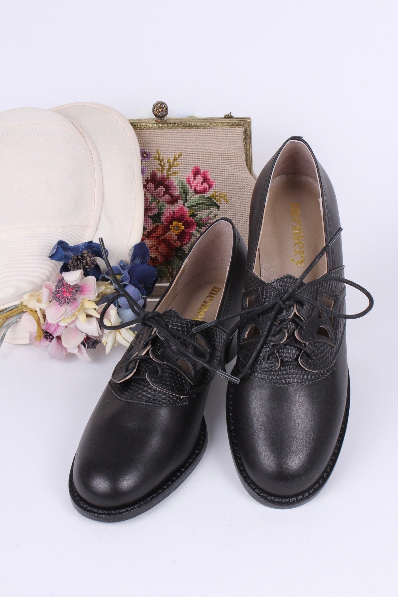 womens vintage dress shoes 1940s everyday lace-up shoes - Black - Emily EU36 - UK3