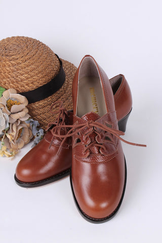 Everyday walking Oxford shoes 30s / 40s - Cognac Brown - Emily - memery